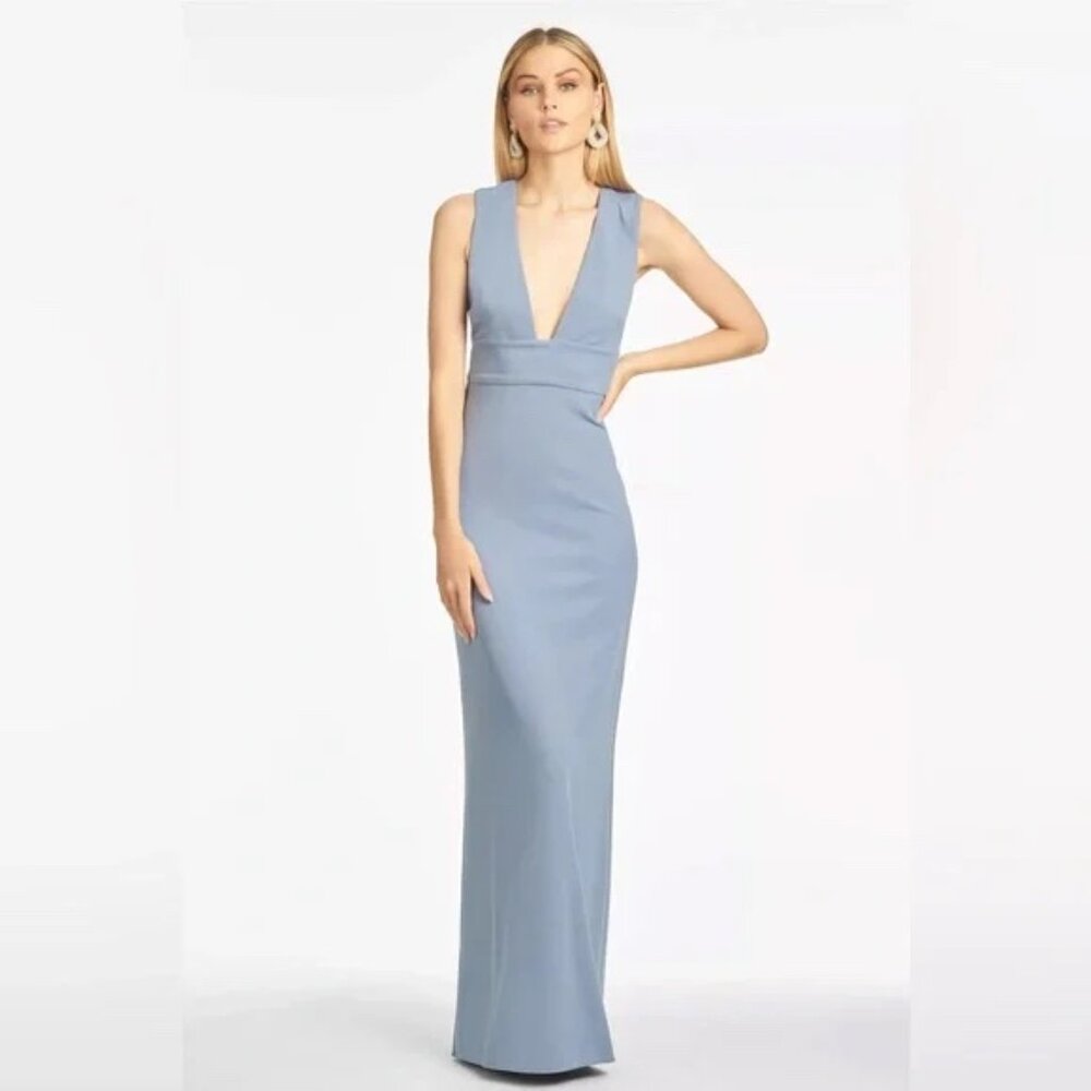 NWT | Sachin + Babi Loretta Sleeveless Maxi Column Gown Slate Blue 16W